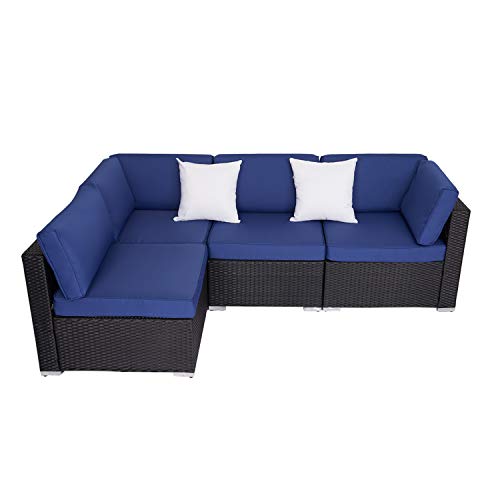 Kinsunny 4 Pieces Outdoor Garden All Weather PE Rattan Wicker Patio Furniture Conversation Sectional Sofa Set Chairs with Cushions and 2 Pillows