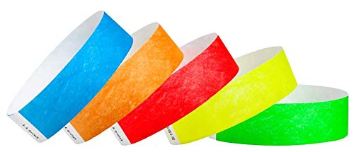 WristCo Variety Pack 3/4' Tyvek Wristbands - Red, Orange, Yellow, Green, Blue - 500 Pack Paper Wristbands for Events