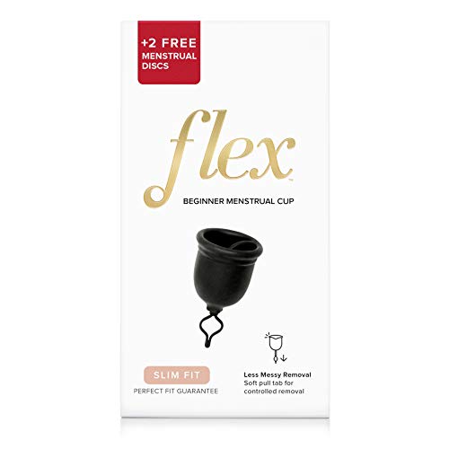 FLEX Menstrual Cup Starter Kit - Reusable Period Cup & Disposable Menstrual Disc - Easy Removal Ring - Small - Black