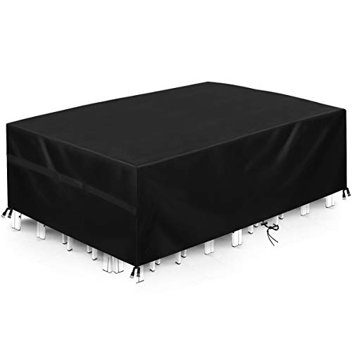 king do way Outdoor Patio Furniture Covers, 246x162x102cm 600D Oxford Polyester Extra Large Size Furniture Set Covers Fits to 8-10Seat Black 96''x64''x40''