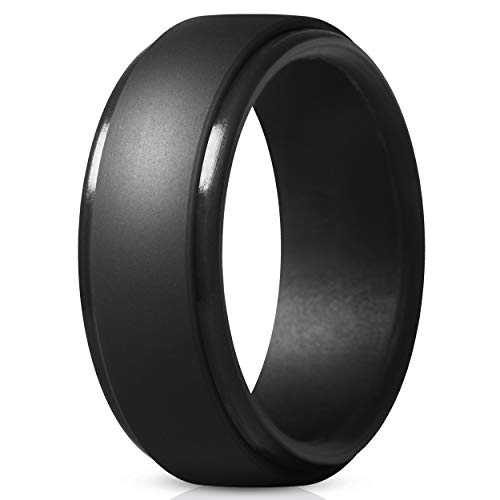 ThunderFit Silicone Rings for Men - 1 Ring Step Edge Rubber Wedding Bands 10mm Wide - 2.5mm Thick (1 Ring - Black, 10.5-11 (20.6mm))