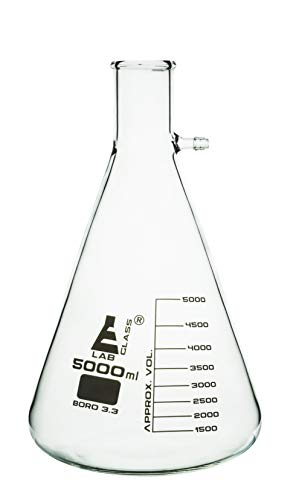Filtering Flask, 5000ml - Borosilicate Glass - Heavy Walled - Conical Shape, with Integral Side Arm - White Graduations - Eisco Labs