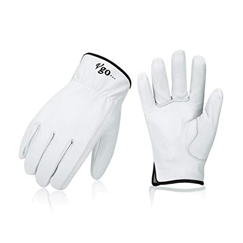 Vgo 3-Pairs Unlined Top Grain Goatskin Work and Driver Gloves (Size L, White, GA9501)