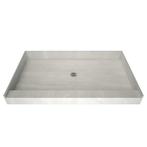 Redi Base Integrated Shower Pan with Center Drain – Single Curb, Polished Chrome, 2-Inch PVC Drain and Plate Included, 48' Wide x 34' Deep