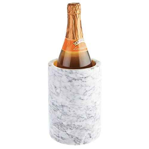 mDesign Natural Marble Stone Wine Bottle Cooler Chiller - Elegant Utensil Tool Holder Crock, Decorative Vase - White/Gray