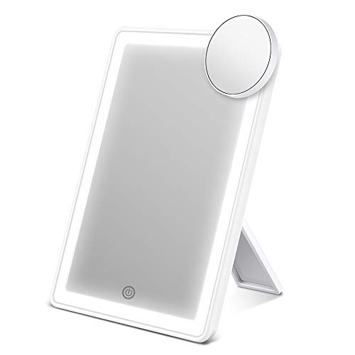 AEVO Makeup Mirror with Lights, Lighted Vanity Mirror with 72-LED Halo Lighting, Detachable 10× Magnification Mirror, Tricolor Lighting, Stepless Dimming, and Dual Power Options, Cosmetic Mirror