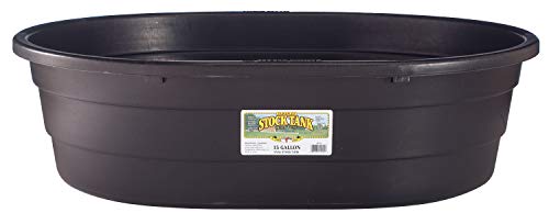 Little Giant Poly Oval Stock Tank (Black) Heavy Duty Feeding & Watering Trough for Livestock (15 Gallon) (Item No. ST15)