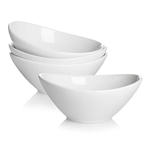 Teocera Porcelain Serving Bowls, Large Serving Dishes, 30 Ounce for Salad, Soup, Pasta, Set of 4, White