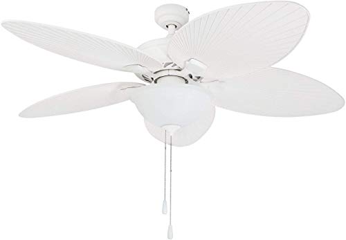 Prominence Home 80017-01 Palm Valley Tropical Ceiling Fan with Palm Leaf Blades, Indoor/Outdoor, 52 inches, White