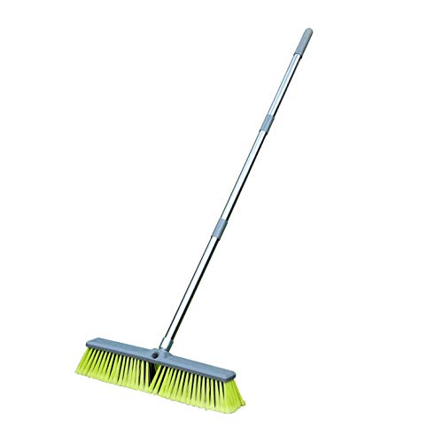 PHYEX 18” Push Broom with Adjustable Long Handle, Multi-Surface Floor Scrub Brush for Cleaning Deck, Patio, Garage, Driveway