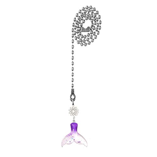 Handmade purple mermaid tail with embedded stars and glitter and silver filigree charm fan or light pull handmade by Mossy Cabin with 12' chain and clasp. Ceiling fan accessory.