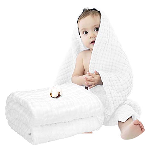 Muslin Baby Towel Super Soft Cotton Baby Bath Towel 6 Layers Infant Towel Newborn Towel Blanket Suitable for Baby's Delicate Skin 40 x 40inches White