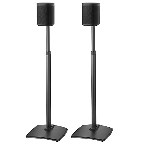 Sanus Adjustable Height Wireless Speaker Stands Designed for SONOS ONE, ONE SL, Play:1, and Play:3 - Tool-Free Height Adjust Up to 16' with Built in Cable Management - Black Pair