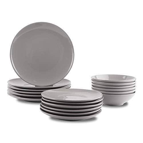 AmazonBasics 18-Piece Stoneware Dinnerware Set - Smokey Grey, Service for 6