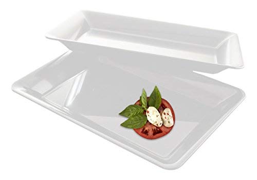 5 Rectangle White Plastic Trays Heavy Duty Plastic Serving Tray 10' x 14' Serving Platters Food Tray Decorative Serving Trays Wedding Platter Party Trays Great Disposable Serving Party Platters White