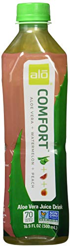 ALO Comfort Aloe Vera Juice Drink, Watermelon + Peach, (Pack of 12) 16.9 Ounce Bottle