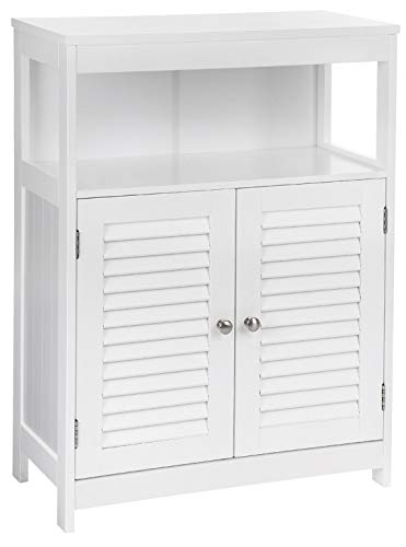 VASAGLE Bathroom Storage Floor Cabinet Free Standing with Double Shutter Door and Adjustable Shelf White