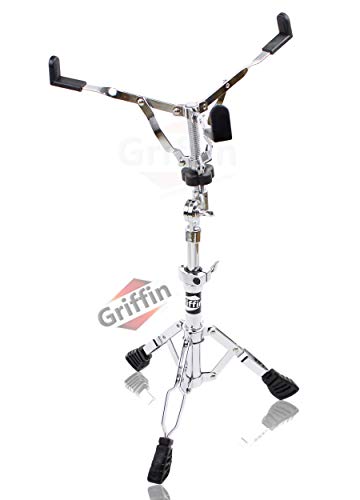 Deluxe Snare Drum Stand by Griffin|Percussion Hardware Kit with Key|Double Braced, Medium Weight Mount for Snare and Tom Drums | Adjustable Height and Convenient Tilting Gear|Clamp Style Basket Holder