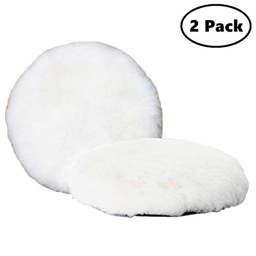 Inzoey Wool Polishing Pad 5 Inches Soft Sheepskin Buffing Pads with Hook and Loop Back Wool Cutting Pad for Car, Furniture, Glass and So On (Pack of 2)