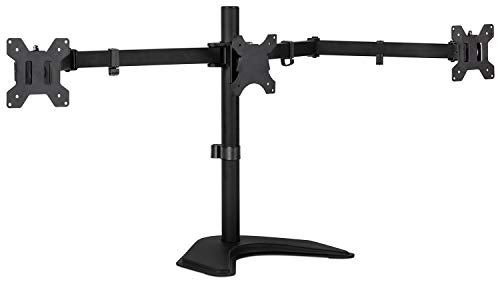 Mount-It! Triple Monitor Stand | 3 Monitor Stand Fits 19 20 21 22 23 24 Inch Computer Screens | Free Standing Base | Three Heavy Duty Full Motion Adjustable Arms | VESA Compatible