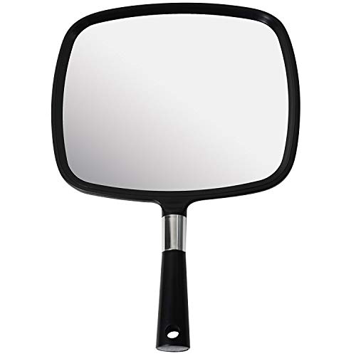 Mirrorvana Large & Comfy Hand Held Mirror with Handle - Barber Model in Black (1-Pack)