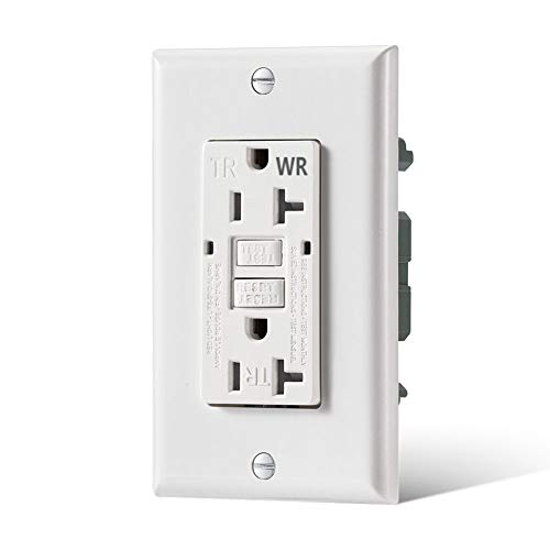 GFCI Outlet Receptacle 20Amp WR –Duplex Self Test Tamper Resistant and Weather Resistant  Ground Fault Circuit Interrupter Outlet for Indoor and Outdoor, including Wall Plate and Screws