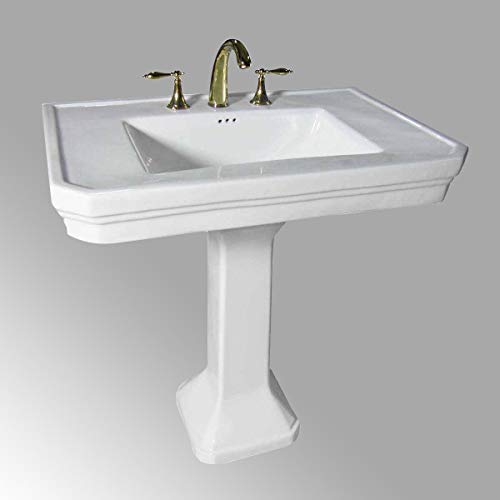 Victorian 32' Large Pedestal Bathroom Sink Heavy Duty Porcelain Pre-Drilled Widespread Faucet Holes With Overflow Renovator's Supply Manufacturing