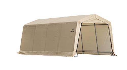 ShelterLogic 10' x 15' x 8' All-Steel Metal Frame Peak Style Roof Instant Garage and AutoShelter with Waterproof and UV-Treated Ripstop Cover