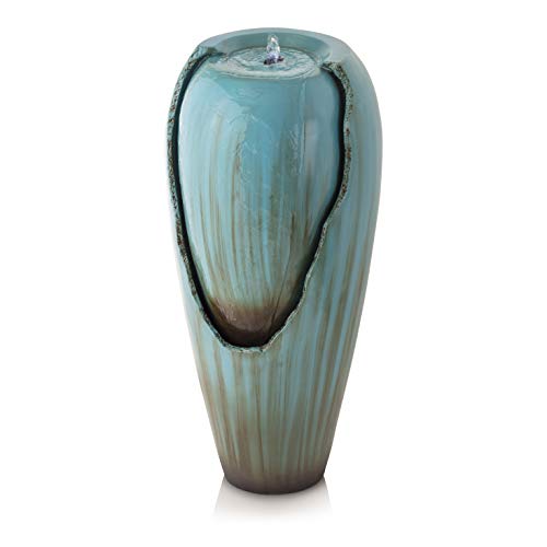 Alpine Corporation DIG100XS Water Jar Fountain w/LED Light, 32 Inch Tall, Turquoise