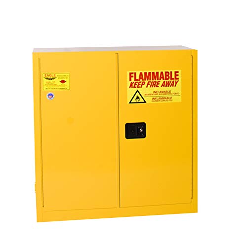 Eagle 1932 Safety Cabinet for Flammable Liquids, 2 Door Manual Close, 30 gallon, 44'Height, 43'Width, 18'Depth, Steel, Yellow