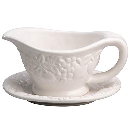 Harvest Gravy Boat with Saucer Stand by William Roberts, 2-Piece Set, Ceramic, White