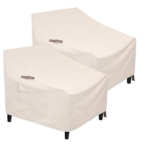 SONGMICS Patio Chair Covers, Set of 2, Heavy Duty Patio Chair Covers, 600D Waterproof Protective Covers, for Outdoor Garden Deep Seat Chair, 31.9 x 37 x 35.8/19.3 Inches, Beige UGCC009M02