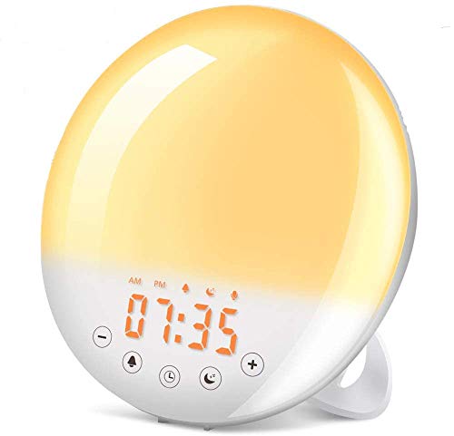 Wake Up Light, SOLMORE Sunrise Alarm Clock Sunset Simulation 7 Colors 9 Alarm Sounds Snooze Function 30 Brightness Adjustable Digital Alarm Clock FM Radio Touch Control for Kids Adults Bedroom