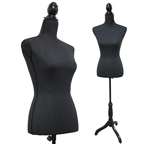 Black Female Dress Form Mannequin Torso Body with Black Adjustable Tripod Stand Dress Jewelry Display