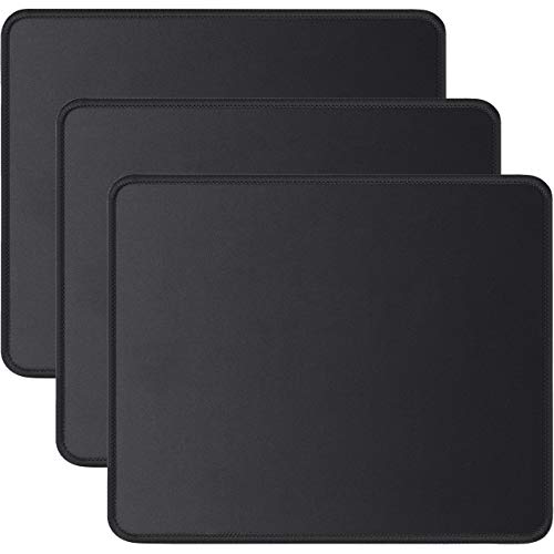 JIKIOU 3 Pack Mouse Pad with Stitched Edge, Computer Mouse Pad with Non-Slip Rubber Base, Washable Mousepads Bulk with Lycra Cloth, Mouse Pads for Computers Laptops Mouse 10.2x8.3x0.12inch Black