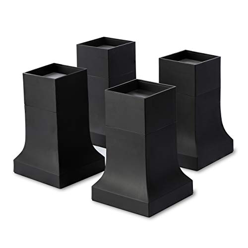 Pat. Bed Risers, Set of 4 w Adjustable Height from 4” to 6”, Matte Black Stylish, Modern Furniture Lifters with Non-Scratch, Non-Slip Rubber Foot. Extra-Tall Bed Lifts for Couch, Chair, Table