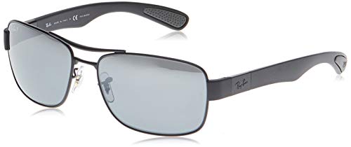 Ray-Ban Men's RB3522 Metal Square Sunglasses, Matte Black/Polarized Grey Mirror Silver Gradient, 61 mm