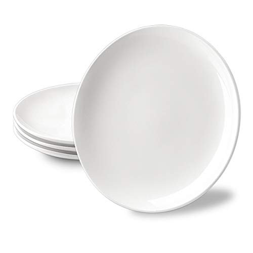 Delling 10'' Perdurable Porcelain Dinner Plates, Natural White Dinnerware Dish Set of 4 for Dinner and Salad, Restaurant, Family Party and Kitchen Use - Round