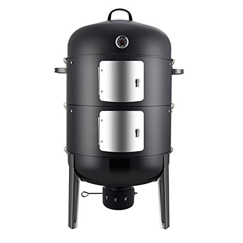 Realcook Charcoal BBQ Smoker Grill - 20 Inch Vertical Smoker for Outdoor Cooking Grilling