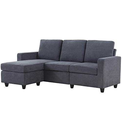 HONBAY Convertible Sectional Sofa Couch, L-Shaped Couch with Modern Linen Fabric for Small Space Dark Grey