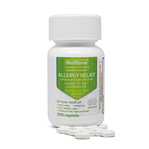 ValuMeds 24-Hour Allergy Medicine (300-Count) Antihistamine for Pollen, Hay Fever, Dry, Itchy Eyes, Allergies | Cetirizine HCl 10mg Caplets