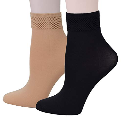 Fitu Women's 10 Pairs Modal Opaque Ankle High Tights Hosiery Socks (Beige+Black) 9-11 Beige+black