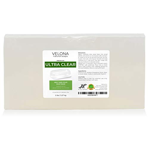 5 LB - ULTRA CLEAR GLYCERIN Soap Base by Velona | SLS/SLES free | Melt and Pour | Transparent Natural Bar For The Best Result for Soap Making