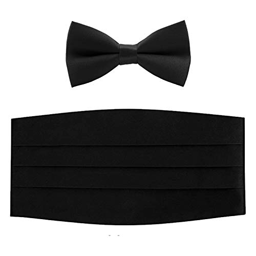 Men's Cummerbund and Bow Tie set, Adjustable Tuxedo Set - Black