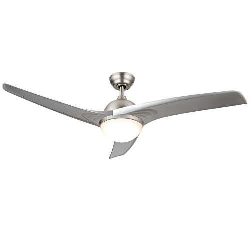 CO-Z 52” Modern Ceiling Fan with Remote, LED Light Fixture, Low Profile Ceiling Fan with Reversible 3-Blade Contemporary Design (Brushed Nickel Finish)