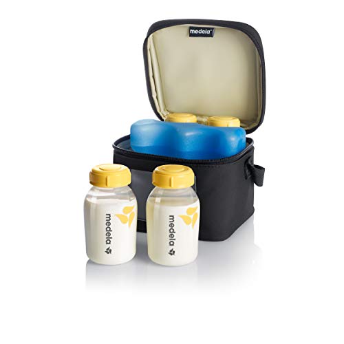 Medela Breast Milk Cooler and Transport Set, 5 ounce Bottles with Lids, Contoured Ice Pack, Cooler Carrier Bag