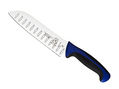 Mercer Culinary Millennia 7-Inch Granton Edge Santoku Knife, Blue