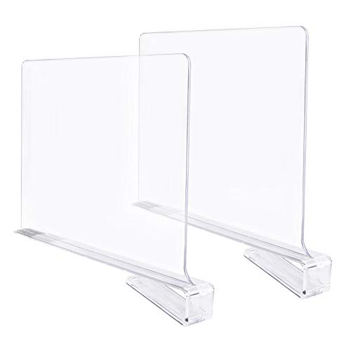 Jucoan 2 Pack Clear Acrylic Shelf Dividers Closet Separators Wood Shelves and Clothes Organizer for Bedroom, Bathroom and Office Shelves, Easy Installing