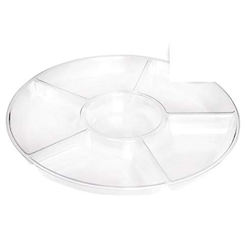 Plasticpro 6 Sectional Round Plastic Serving Tray/Platters Clear Pack of 2