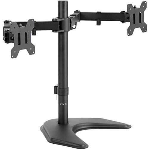 VIVO Dual LED LCD Monitor Free-Standing Desk Stand for 2 Screens up to 27 inches, Heavy-Duty Fully Adjustable Arms with Max VESA 100x100mm (STAND-V002F)